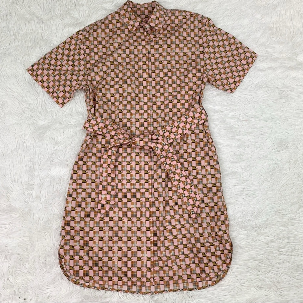 Burberry‎ short sleeve checkered shirt Dress tie waist front pockets